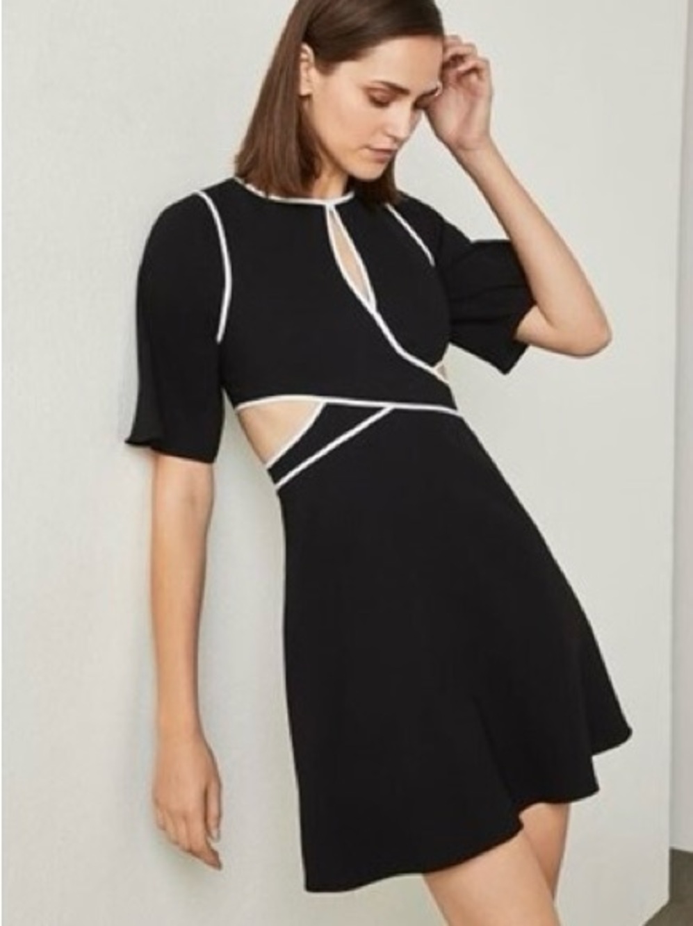 BCBGMaxAzria Black Mini Dress with White Trim and Cutouts